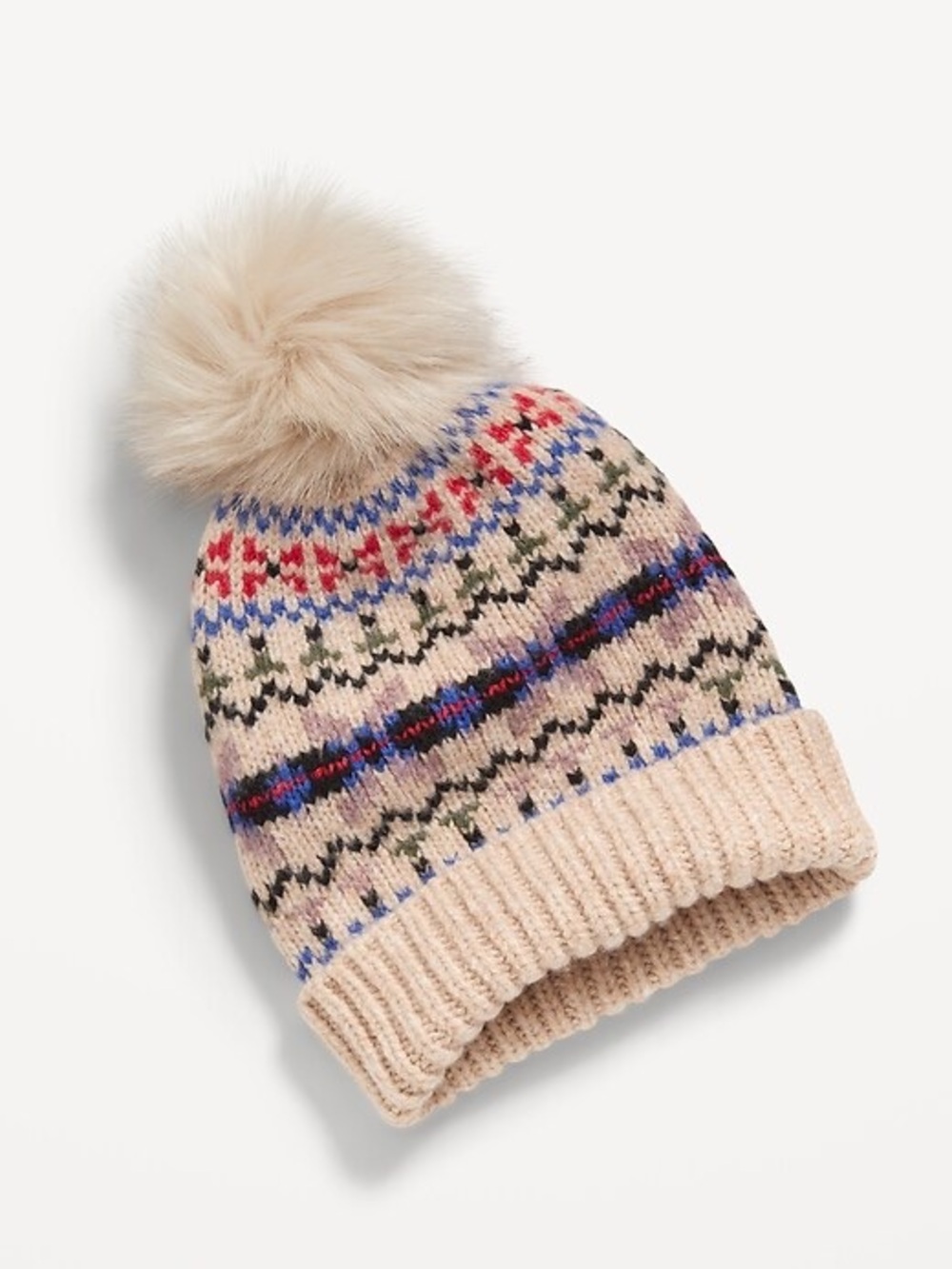 Old Navy Women’s Cream Fair Isle Pom Pom Beanie & Scarf Set